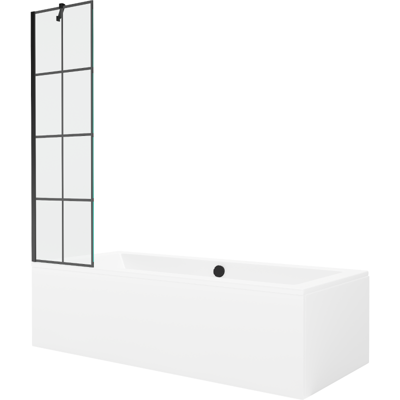 Mexen Cube obdĺžniková vaňa 170 x 80 cm s obkladom a 1-krídlovou sprchovou zástenou 50 cm, Čierny vzor - 550517080X9505007077