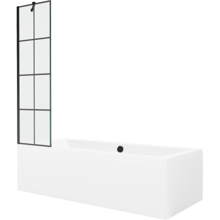 Mexen Cube obdĺžniková vaňa 170 x 80 cm s panelom a jednokrídlovým paravánom 50 cm, čierny vzor - 550517080X9505007077