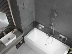 Mexen Cube obdĺžniková vaňa 170 x 80 cm s plášťom a 1-krídlovou zástena 60 cm, transparentná, chróm - 550517080X9506000001