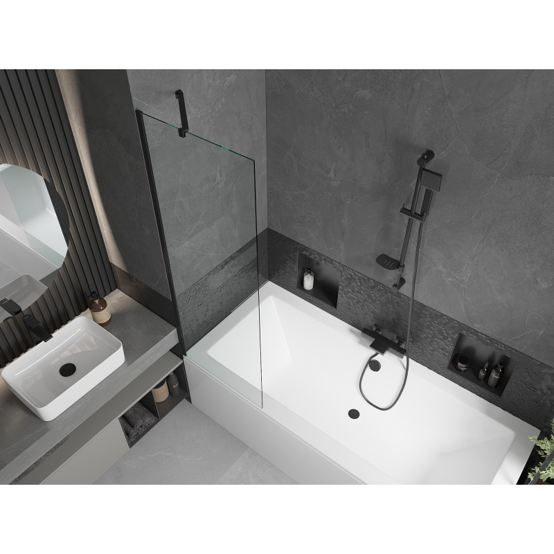 Mexen Cube obdĺžniková vaňa 170 x 80 cm s panelom a jednou 60 cm sklenenou zástavou, transparentná, čierna