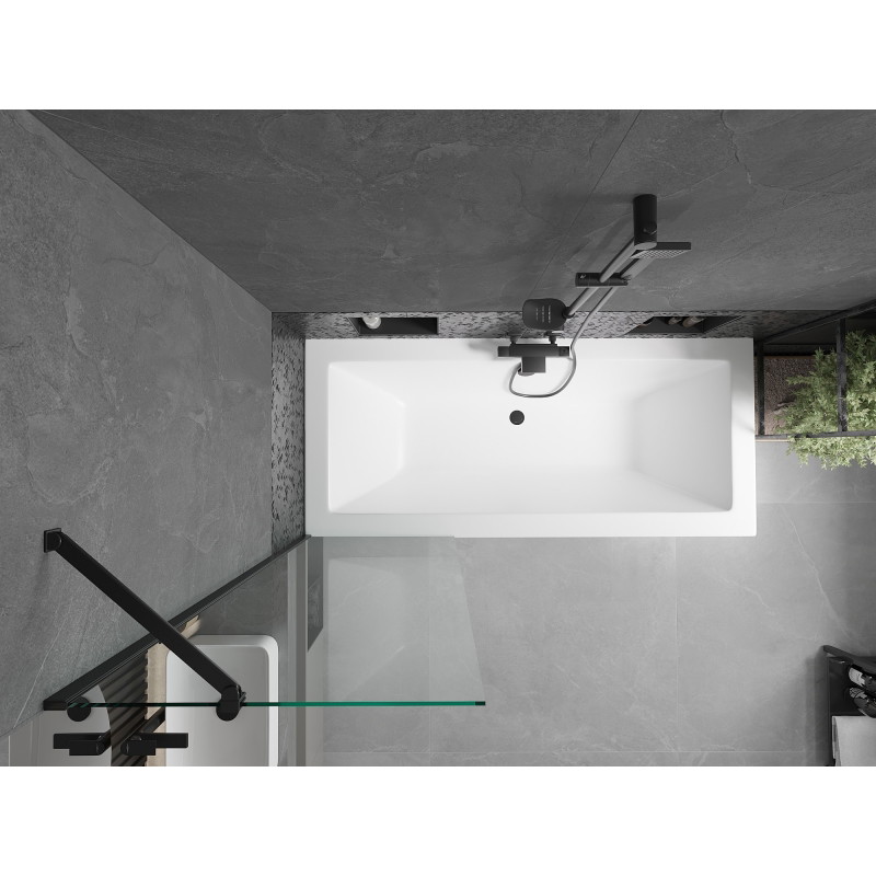 Mexen Cube obdĺžniková vaňa 170 x 80 cm s panelom a jednou 60 cm sklenenou zástavou, transparentná, čierna