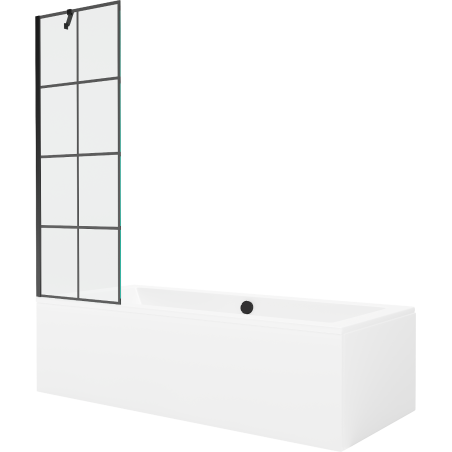Mexen Cube obdĺžniková vaňa 170 x 80 cm s krytom a 1-krídlovou zástenou 60 cm, čierny vzor - 550517080X9506007077