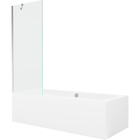 Mexen Cube obdĺžniková vaňa 170 x 80 cm s obkladom a jednokrídlovou zástavou 70 cm, transparentná, chróm