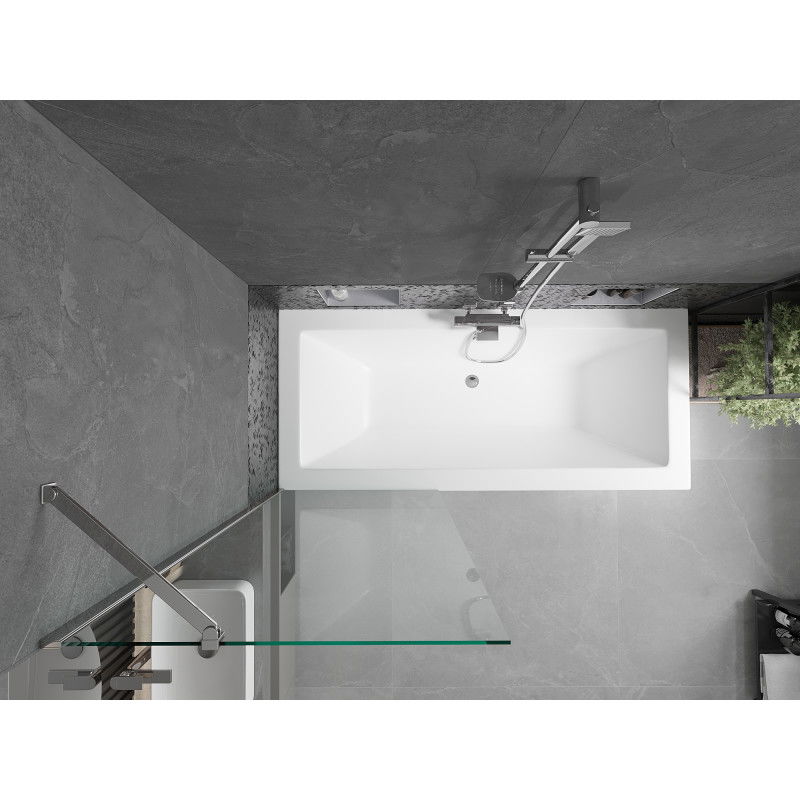 Mexen Cube obdĺžniková vaňa 170 x 80 cm s panelom a 1-krídlovým zástennom 70 cm, transparentná, chróm - 550517080X9507000001