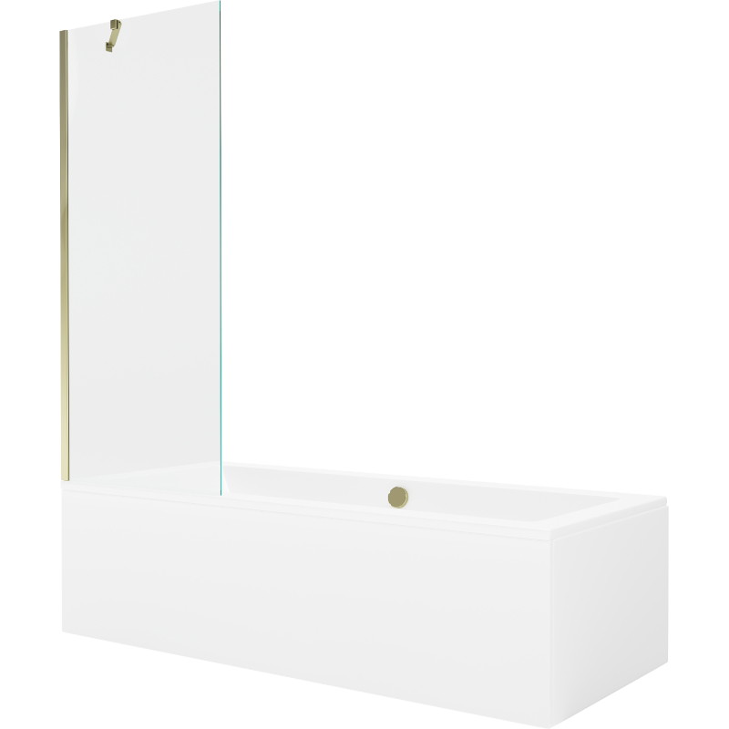 Mexen Cube obdĺžniková vaňa 170 x 80 cm s obkladom a 1-krídlovou zástenou 70 cm, transparentná, zlatá