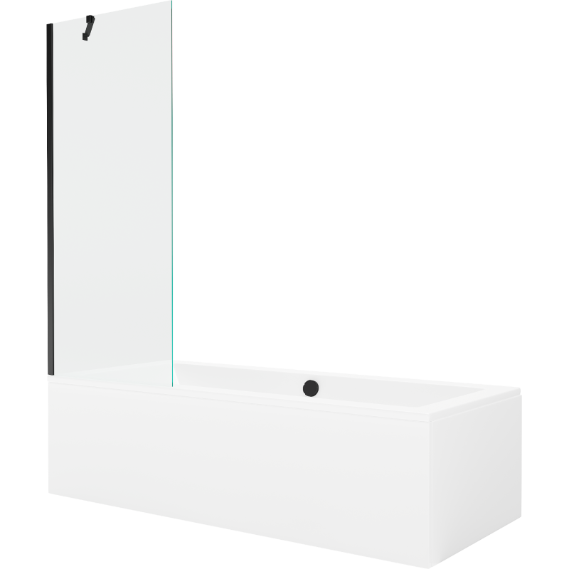 Mexen Cube obdĺžniková vaňa 170 x 80 cm s obložením a 1-krídlovým paravánom 70 cm, transparentná, čierna - 550517080X9507000070