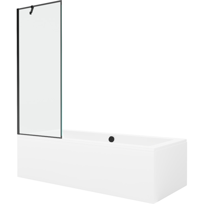Mexen Cube Obdĺžniková vaňa 170 x 80 cm so zástenou a paravánom s jedným krídlom 70 cm, čierny vzor