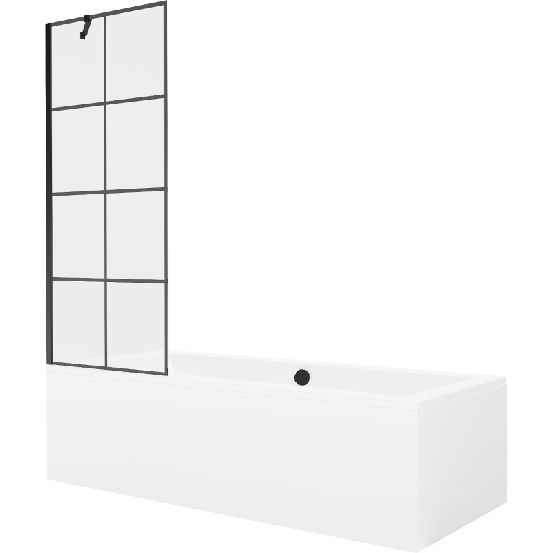 Mexen Cube obdĺžniková vaňa 170 x 80 cm s obkladom a 1-krídlovou sprchovou zástenou 70 cm, Čierny vzor - 550517080X9507007077