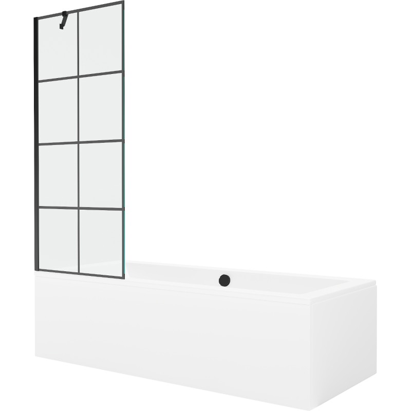 Mexen Cube obdĺžniková vaňa 170 x 80 cm s panelom a jednokrídlovou zástenou 70 cm, čierny vzor - 550517080X9507007077