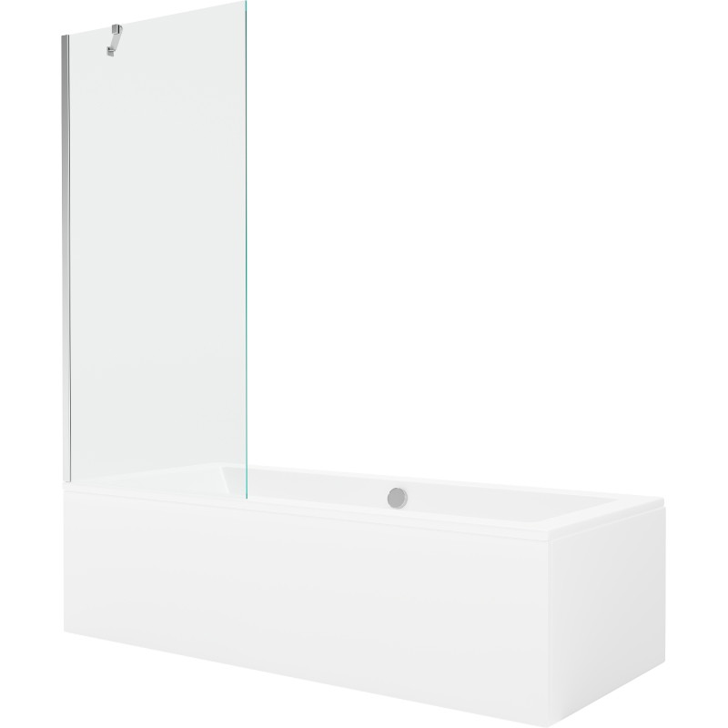 Mexen Cube obdĺžniková vaňa 170 x 80 cm s opláštením a 1-krídlovou zástennou 80 cm, číra, chróm