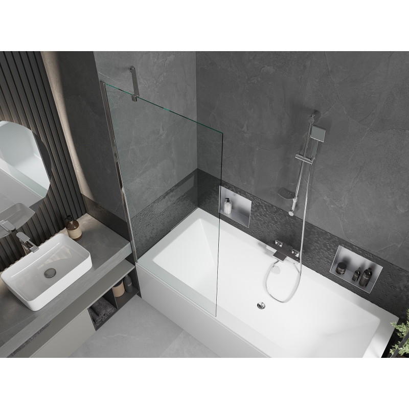 Mexen Cube obdĺžniková vaňa 170 x 80 cm s opláštením a 1-krídlovou zástennou 80 cm, číra, chróm