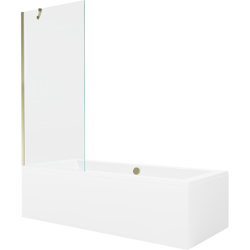 Mexen Cube obdĺžniková vaňa 170 x 80 cm s obkladom a 1-krídlovou zástenou 80 cm, transparentná, zlatá
