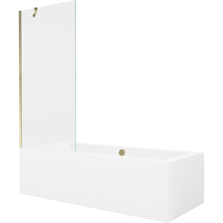 Mexen Cube obdĺžniková vaňa 170 x 80 cm s obkladom a 1-krídlovou zástenou 80 cm, transparentná, zlatá