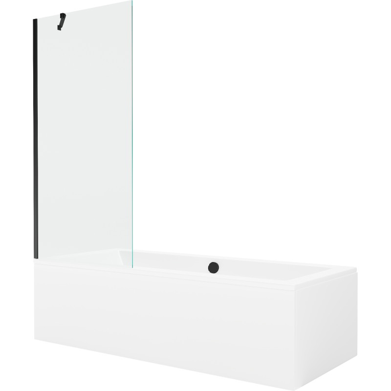 Mexen Cube obdĺžniková vaňa 170 x 80 cm s krytom a jedným 80 cm krídlovým paravánom, transparentná, čierna