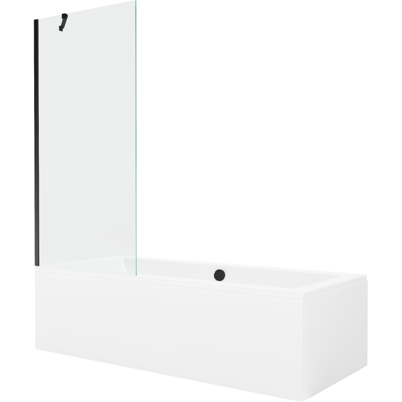 Mexen Cube obdĺžniková vaňa 170 x 80 cm s opláštením a 1-krídlovým paravánom 80 cm, transparentná, čierna - 550517080X9508000070
