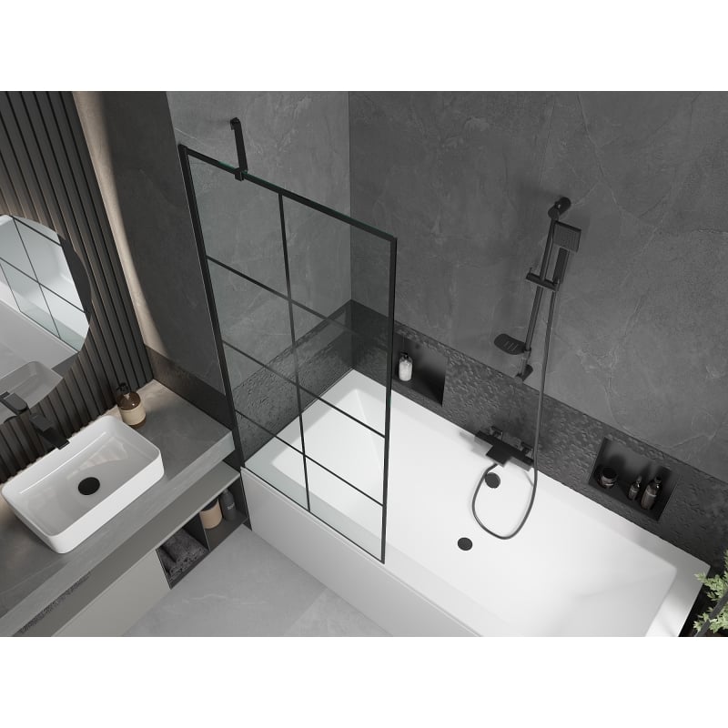 Mexen Cube obdĺžniková vaňa 170 x 80 cm s panelom a 1-krídlovým paravánom 80 cm, čierny vzor - 550517080X9508007077