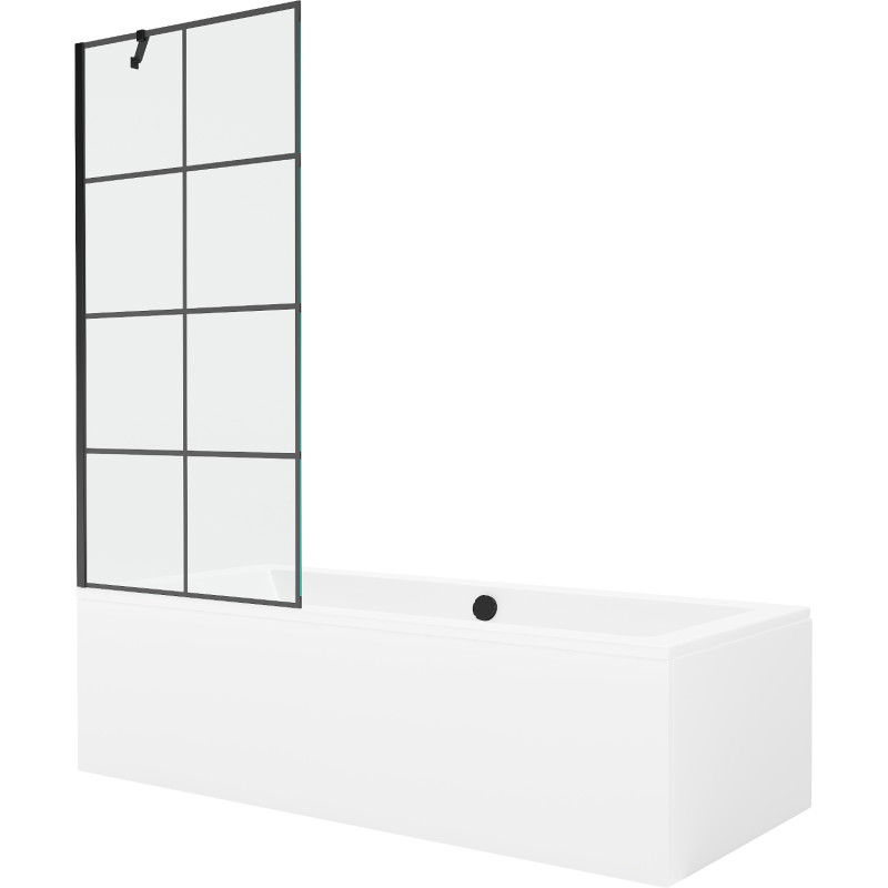 Mexen Cube obdĺžniková vaňa 170 x 80 cm s krytom a 1-krídlovou zástenou 80 cm, čierny vzor - 550517080X9508007077