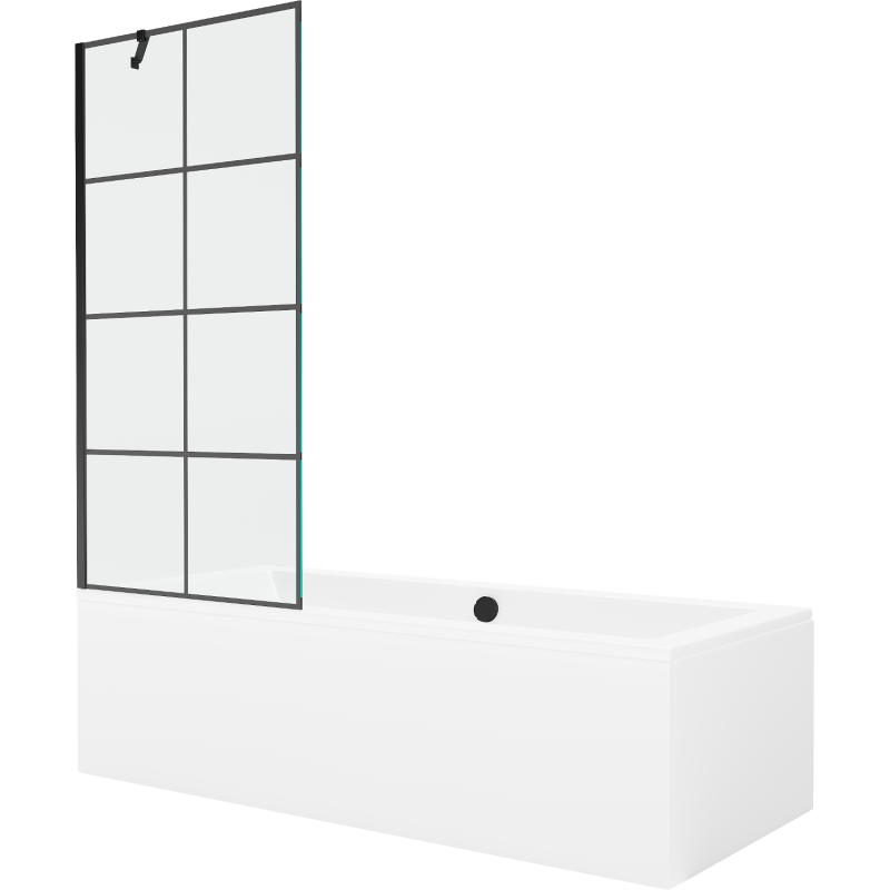 Mexen Cube obdĺžniková vaňa 170 x 80 cm s krytom a jednoramennou zástenou 80 cm, čierny vzor - 550517080X9508007077