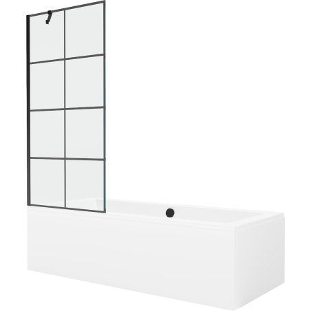 Mexen Cube obdĺžniková vaňa 170 x 80 cm s krytom a 1-krídlovou zástenou 80 cm, čierny vzor - 550517080X9508007077