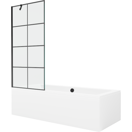 Mexen Cube obdĺžniková vaňa 170 x 80 cm s panelom a 1-krídlovým paravánom 80 cm, čierny vzor - 550517080X9508007077