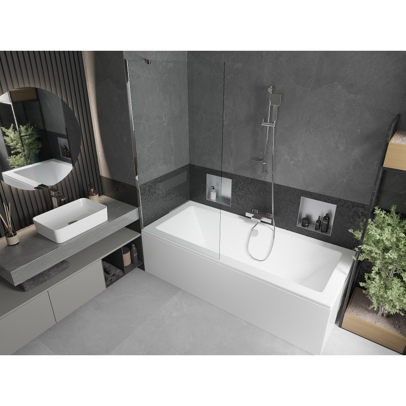 Mexen Cube obdĺžniková vaňa 170 x 80 cm s obložením a 1-krídlovou zástenou 90 cm, transparentná, chróm