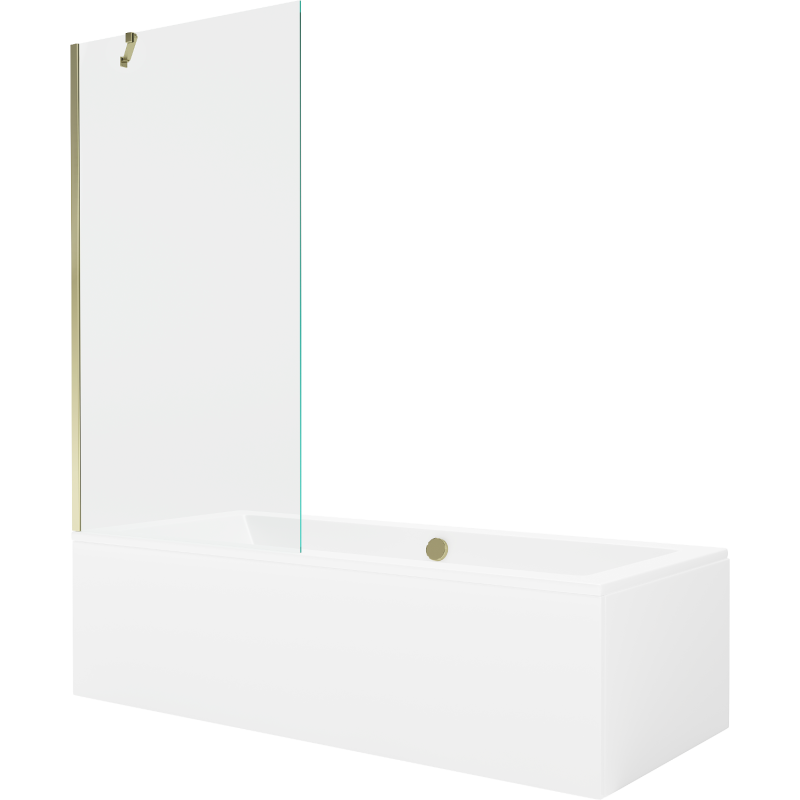 Mexen Cube obdĺžniková vaňa 170 x 80 cm s panelom a 1-krídlovou zástenou 90 cm, transparentná, zlatá - 550517080X9509000050