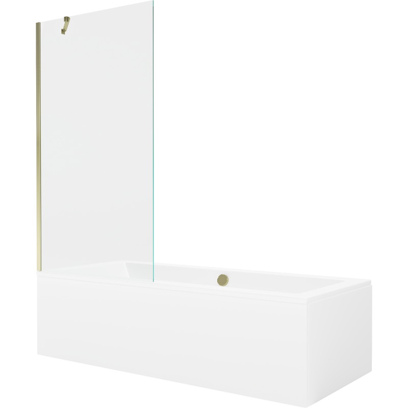 Mexen Cube obdĺžniková vaňa 170 x 80 cm so zástenou a panelom 1-krídlová 90 cm, transparentná, zlatá