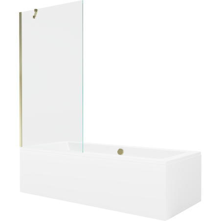 Mexen Cube obdĺžniková vaňa 170 x 80 cm s obložením a jednostrannou zástena 90 cm, transparentná, zlatá