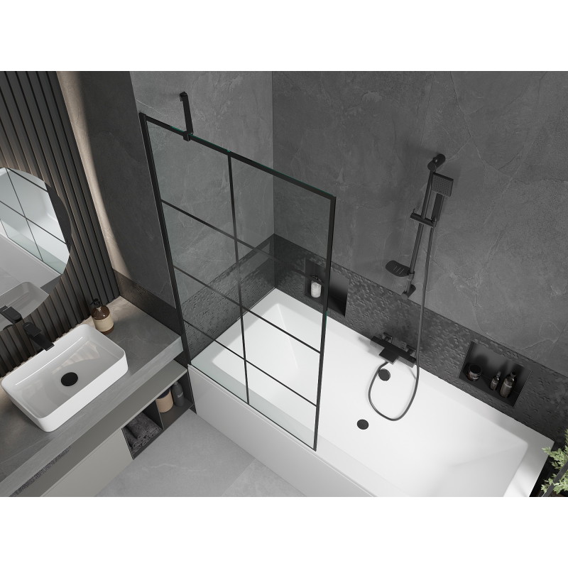 Mexen Cube obdĺžniková vaňa 170 x 80 cm so zástenou a 1-krídlovou zástenu 90 cm, čierny vzor - 550517080X9509007077