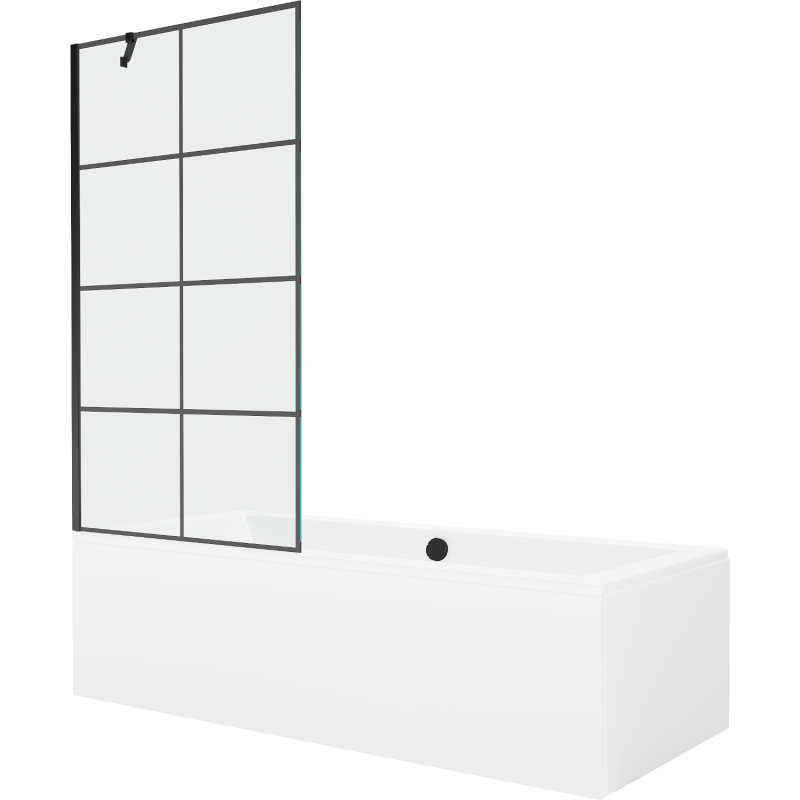 Mexen Cube obdĺžniková vaňa 170 x 80 cm s krytom a paravánom s 1 krídlom 90 cm, čierny vzor - 550517080X9509007077