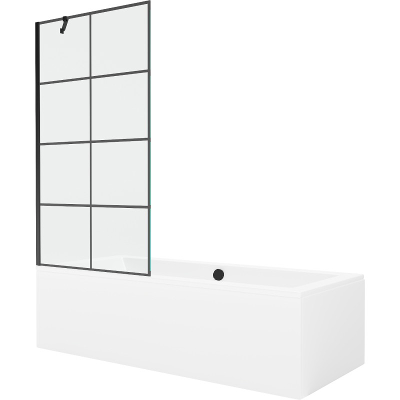 Mexen Cube obdĺžniková vaňa 170 x 80 cm s opláštením a 1-krídlovou zástenou 90 cm, čierny vzor - 550517080X9509007077