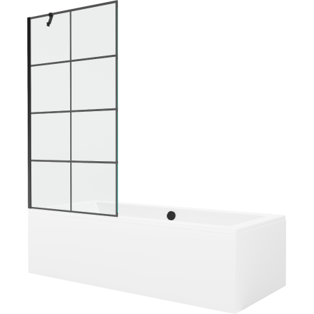 Mexen Cube obdĺžniková vaňa 170 x 80 cm s krytom a paravánom s 1 krídlom 90 cm, čierny vzor - 550517080X9509007077
