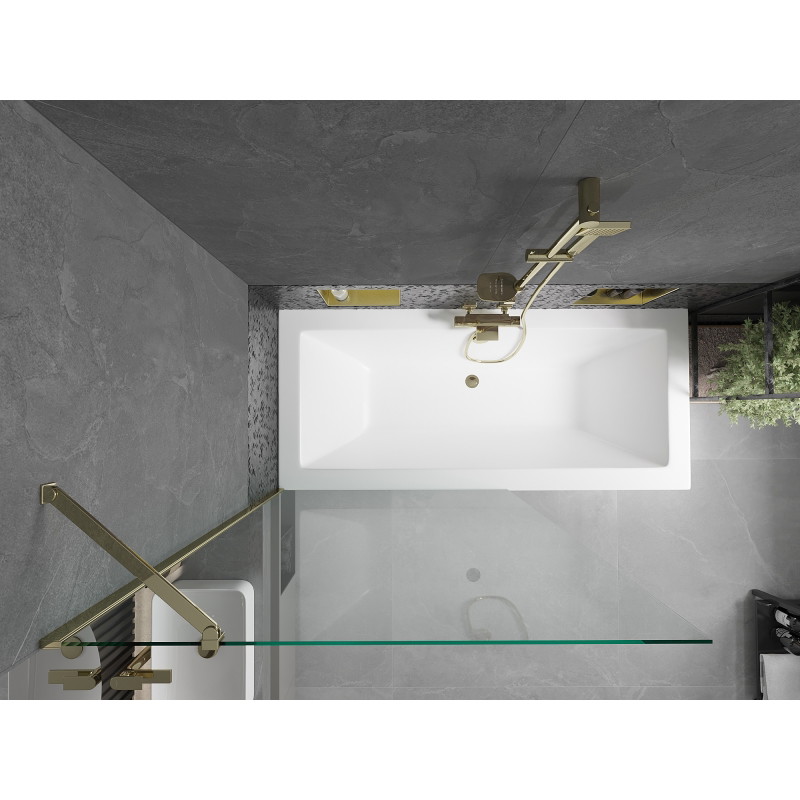 Mexen Cube obdĺžniková vaňa 170 x 80 cm s krytom a 1-krídlovým závesom 100 cm, transparentná, zlatá