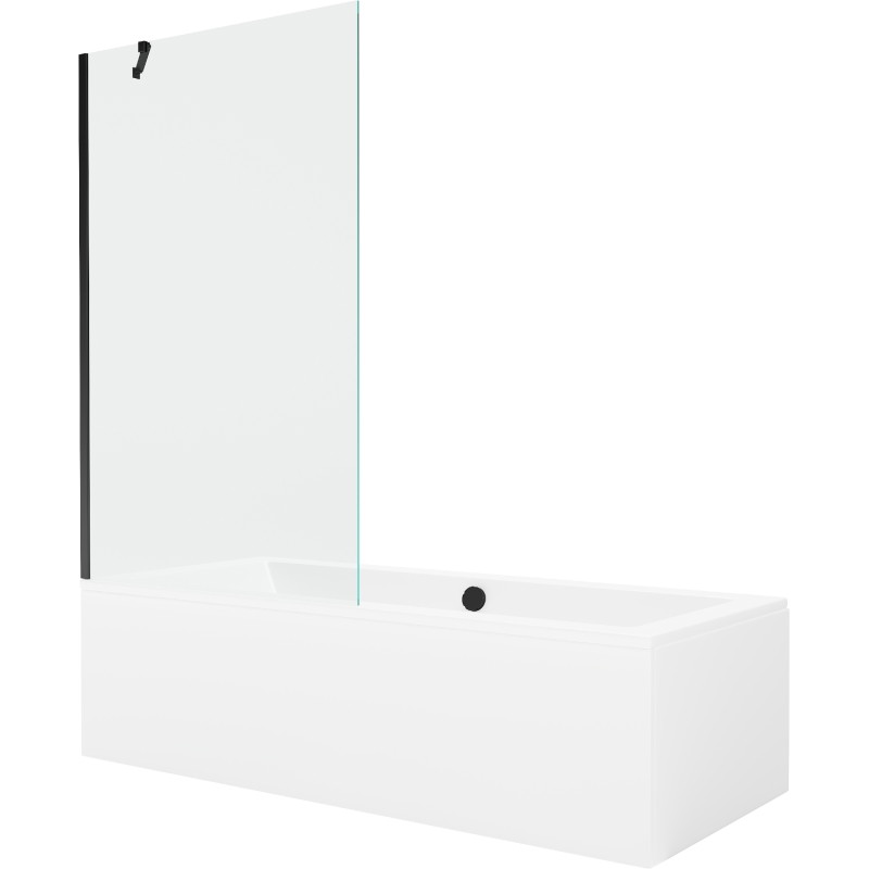 Mexen Cube obdĺžniková vaňa 170 x 80 cm s krytom a 1-krídlovým závesom 100 cm, priehľadná, čierna