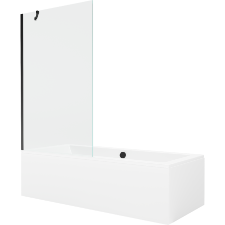 Mexen Cube obdĺžniková vaňa 170 x 80 cm s krytom a 1-krídlovým závesom 100 cm, priehľadná, čierna