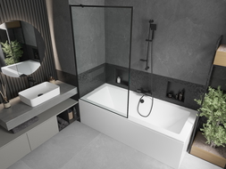 Mexen Cube obdĺžniková vaňa 170 x 80 cm s krytom a jednovrstvovou zástenou 100 cm, čierny vzor - 550517080X9510007070