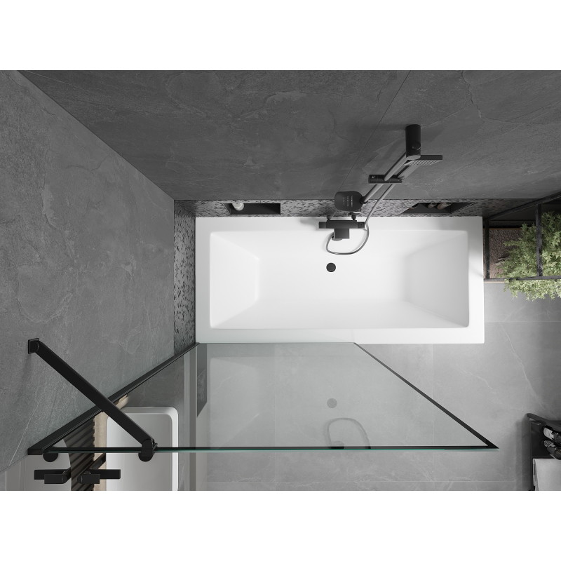 Mexen Cube obdĺžniková vaňa 170 x 80 cm s krytom a 1-krídlovým závesom 100 cm, čierny vzor - 550517080X9510007070