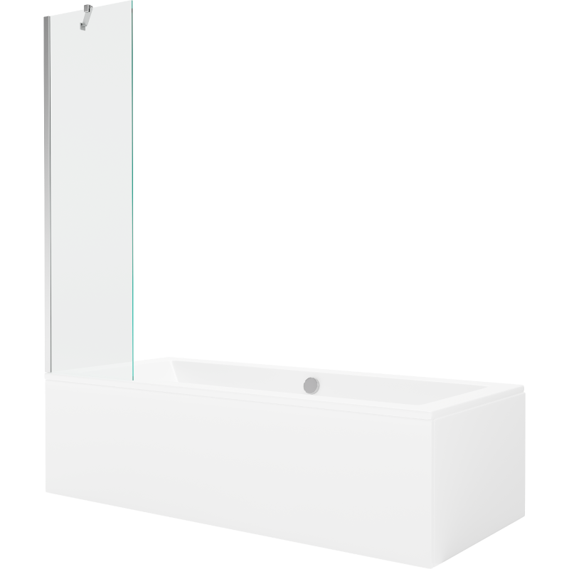 Mexen Cube obdĺžniková vaňa 180 x 80 cm s panelom a 1-krídlovým paravanom 50 cm, transparentná, chróm - 550518080X9505000001