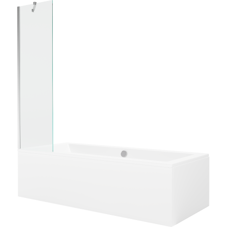 Mexen Cube obdĺžniková vaňa 180 x 80 cm s panelom a 1-krídlovou zástenou 50 cm, transparentná, chróm