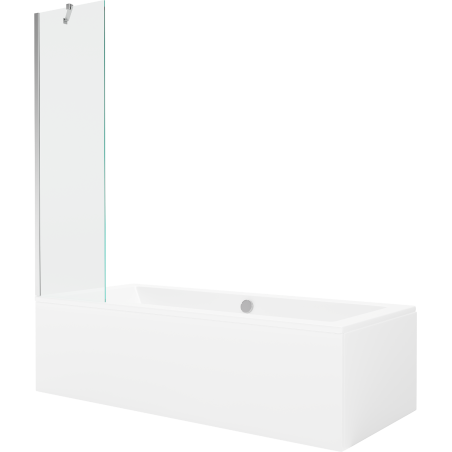 Mexen Cube obdĺžniková vaňa 180 x 80 cm s panelom a 1-krídlovým paravanom 50 cm, transparentná, chróm - 550518080X9505000001