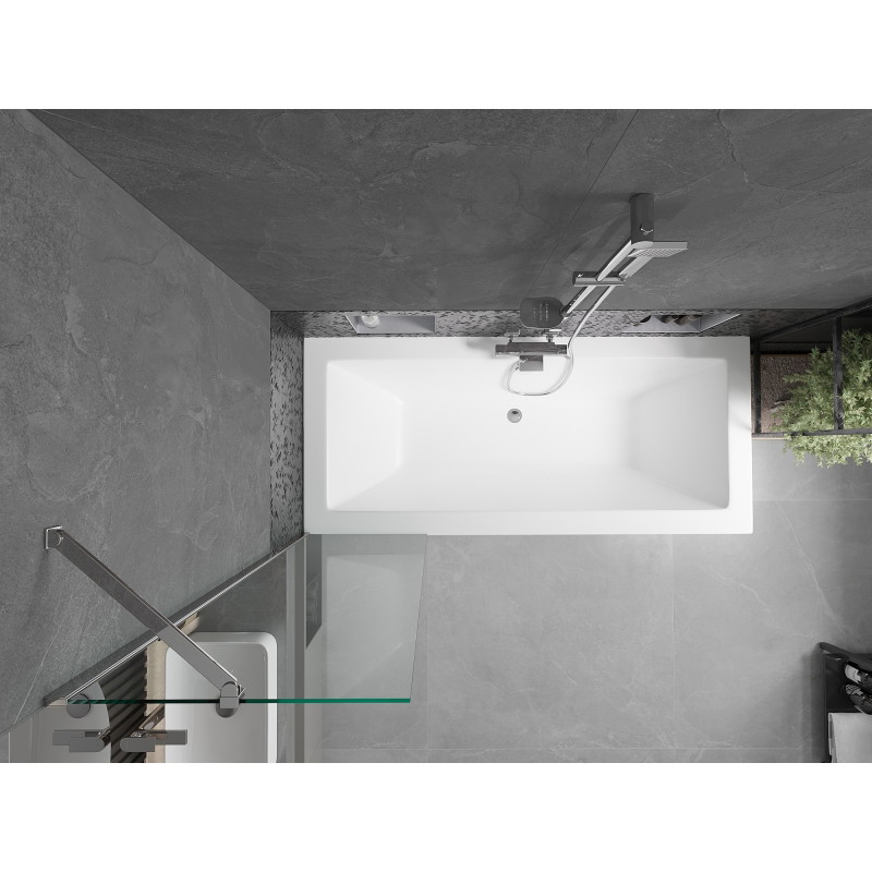 Mexen Cube obdĺžniková vaňa 180 x 80 cm s panelom a 1-krídlovou zástenou 50 cm, transparentná, chróm