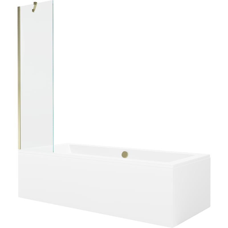 Mexen Cube obdĺžniková vaňa 180 x 80 cm s krytom a jedným 50 cm krídlovým paravánom, priehľadná, zlatá
