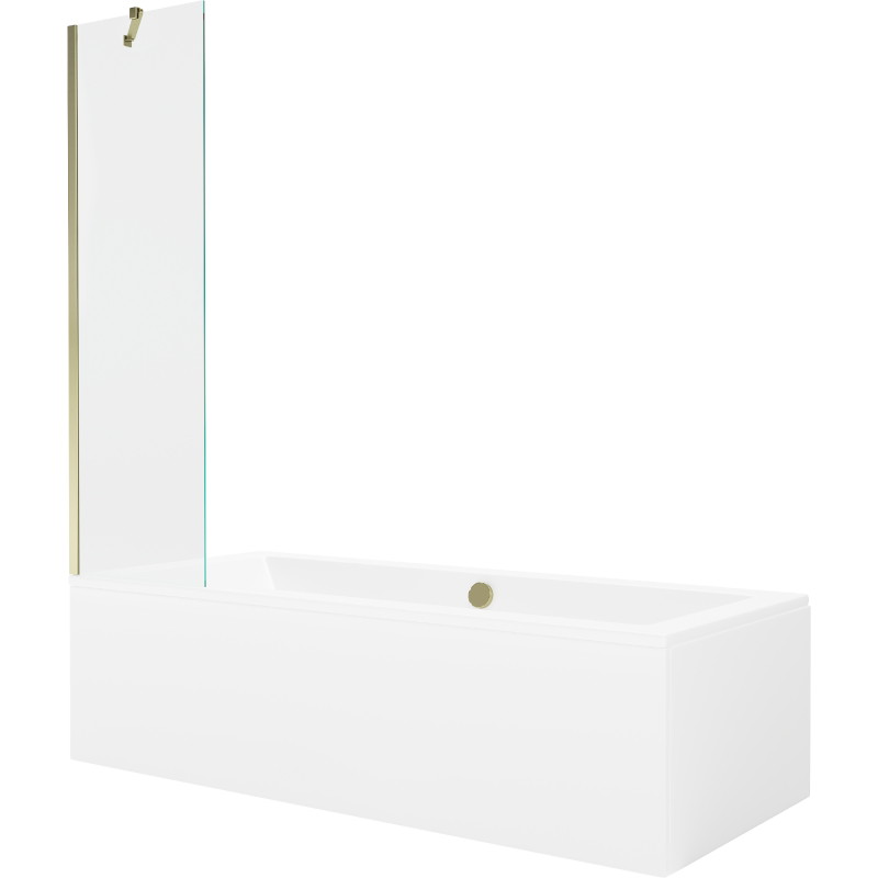 Mexen Cube obdĺžniková vaňa 180 x 80 cm s obložením a 1-krídlovým závesom 50 cm, priehľadná, zlatá