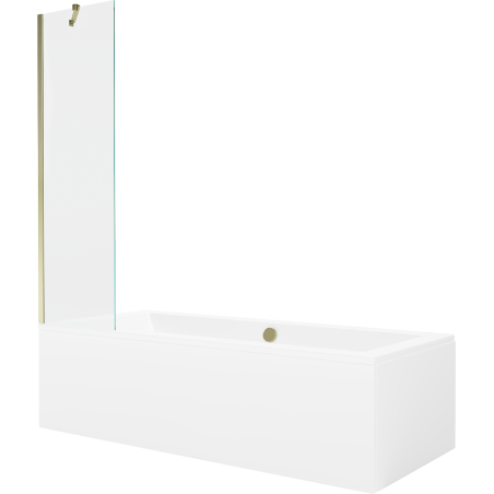Mexen Cube obdĺžniková vaňa 180 x 80 cm s krytom a jedným 50 cm krídlovým paravánom, priehľadná, zlatá