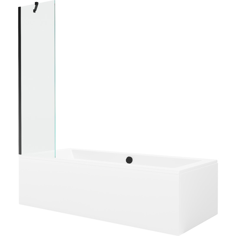Mexen Cube obdĺžniková vaňa 180 x 80 cm s obkladom a jednokrídlovou zástenu 50 cm, transparentná, čierna