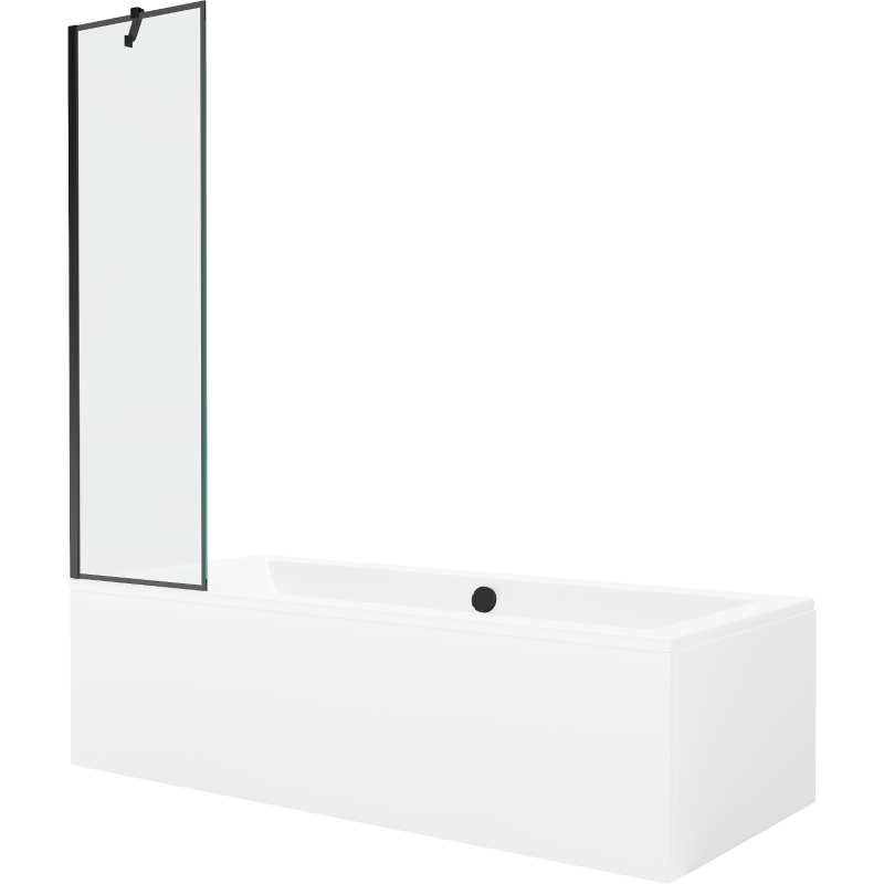 Mexen Cube obdĺžniková vaňa 180 x 80 cm s panelom a 1-krídlovým zástenou 50 cm, čierny vzor - 550518080X9505007070
