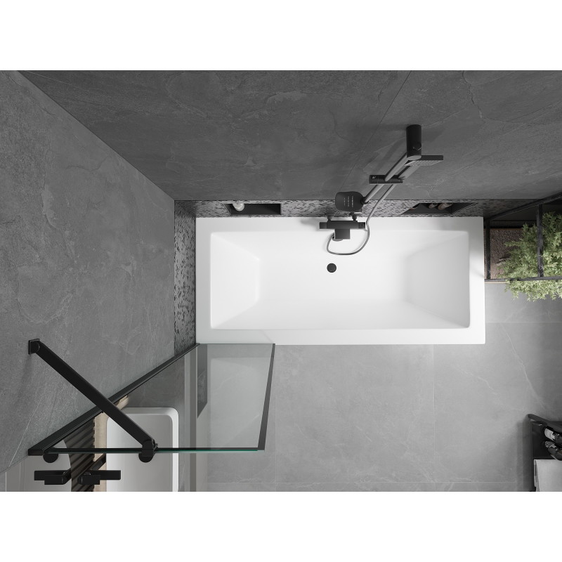 Mexen Cube obdĺžniková vaňa 180 x 80 cm s obkladom a jednokrídlovým zástenou 50 cm, čierny vzor - 550518080X9505007070