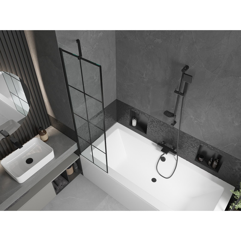 Mexen Cube obdĺžniková vaňa 180 x 80 cm s obkladom a jednokrídlovou zástenou 50 cm, čierny vzor - 550518080X9505007077