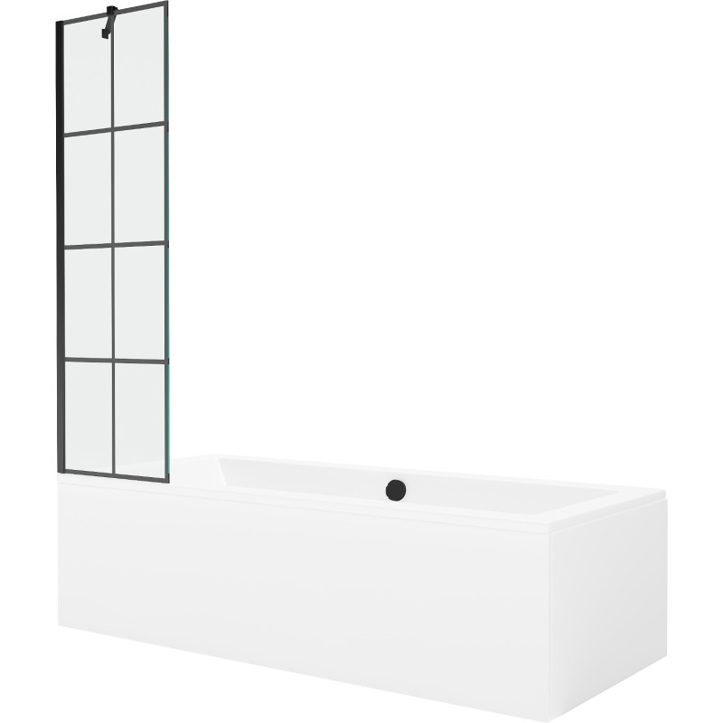 Mexen Cube obdĺžniková vaňa 180 x 80 cm s obkladom a jednokrídlovou zástenou 50 cm, čierny vzor - 550518080X9505007077