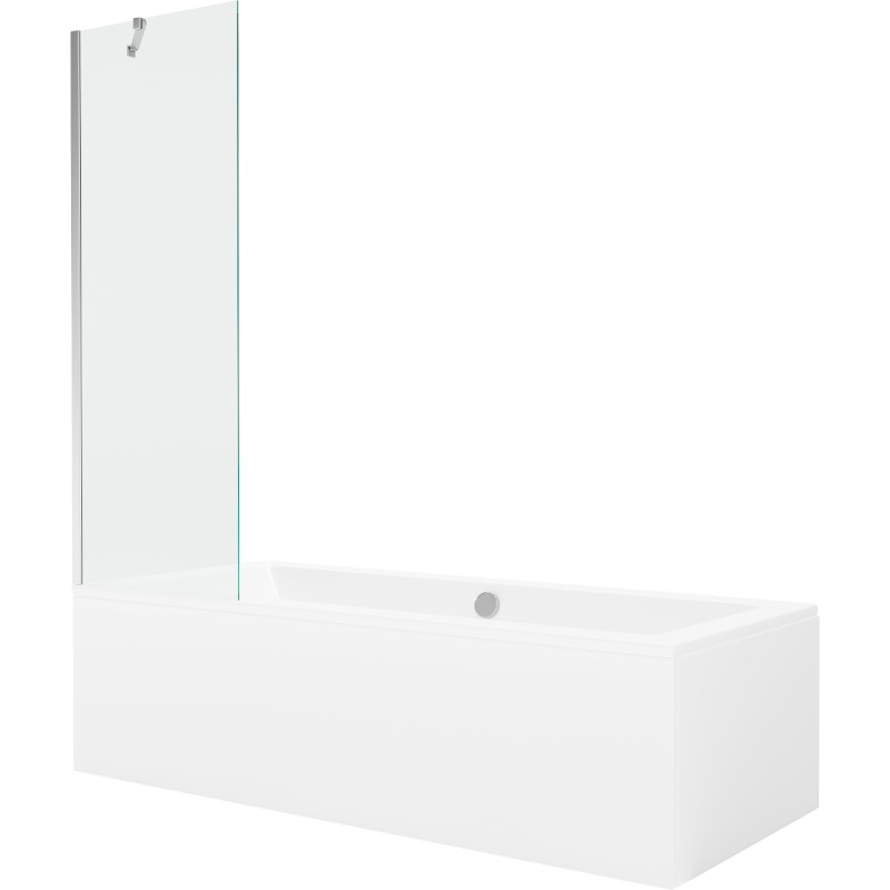 Mexen Cube Obdĺžniková vaňa 180 x 80 cm s obkladom a jednokrídlovým paravánom 60 cm, transparentná, chróm